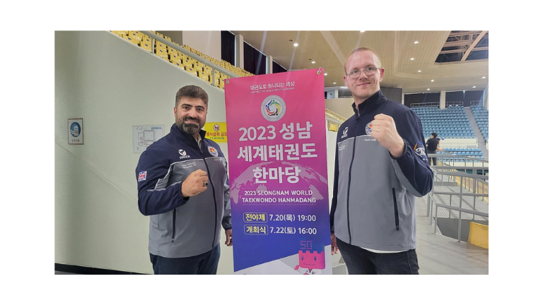 Master Kambiz R. Ali and Aaron Leith at the 2023 Seongnam World Taekwondo Hanmadang